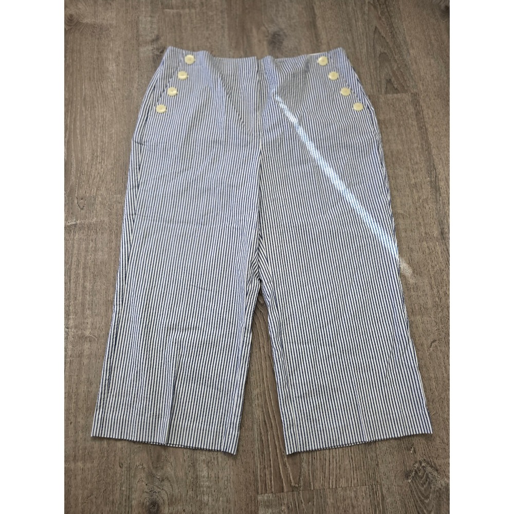 Ann Taylor Factory Slim Wide Leg Sailor Pants Blue White Stripe Petite 14P